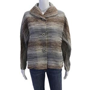 Peter Cohen Womens Textured Collar Buttoned Long Sleeve Shirt Multicolor Size L